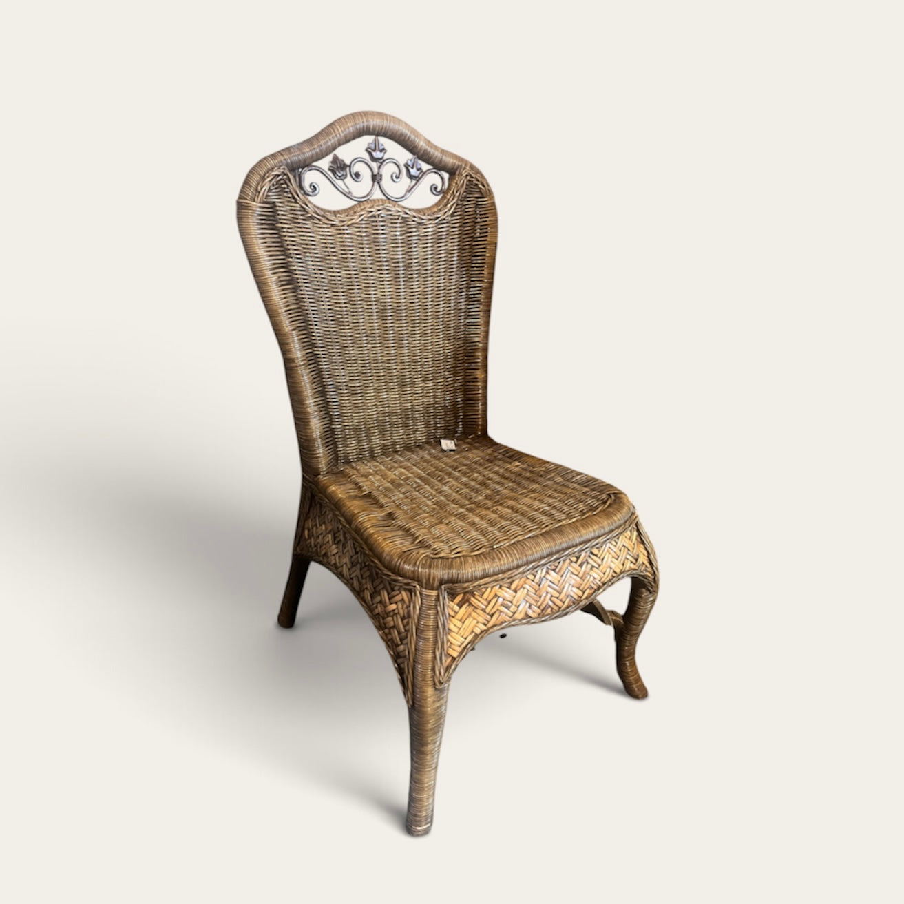 Vintage Wicker Low Seating Chair (Metal Embellishment)