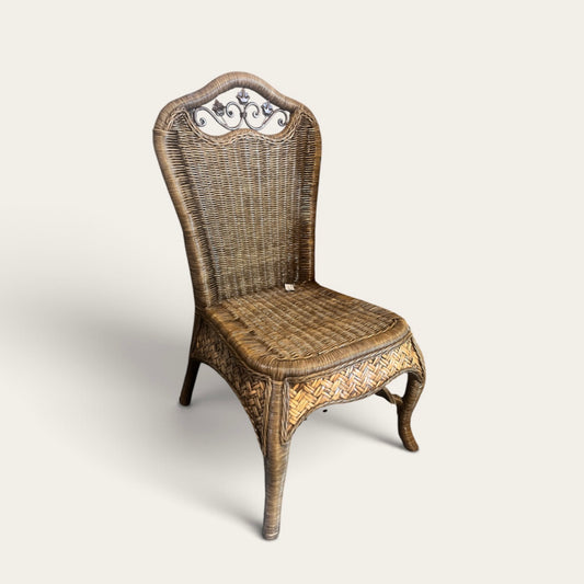 Vintage Wicker Low Seating Chair (Metal Embellishment)