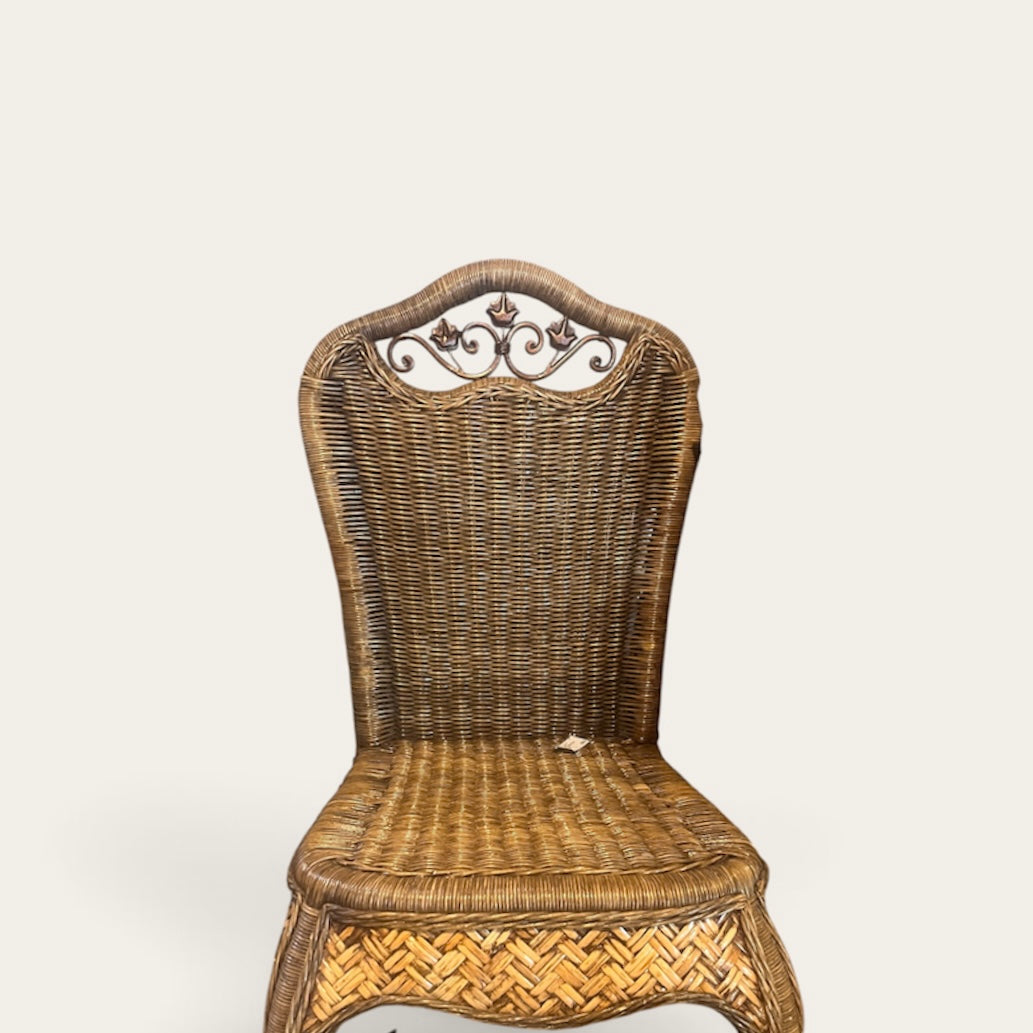 Vintage Wicker Low Seating Chair (Metal Embellishment)