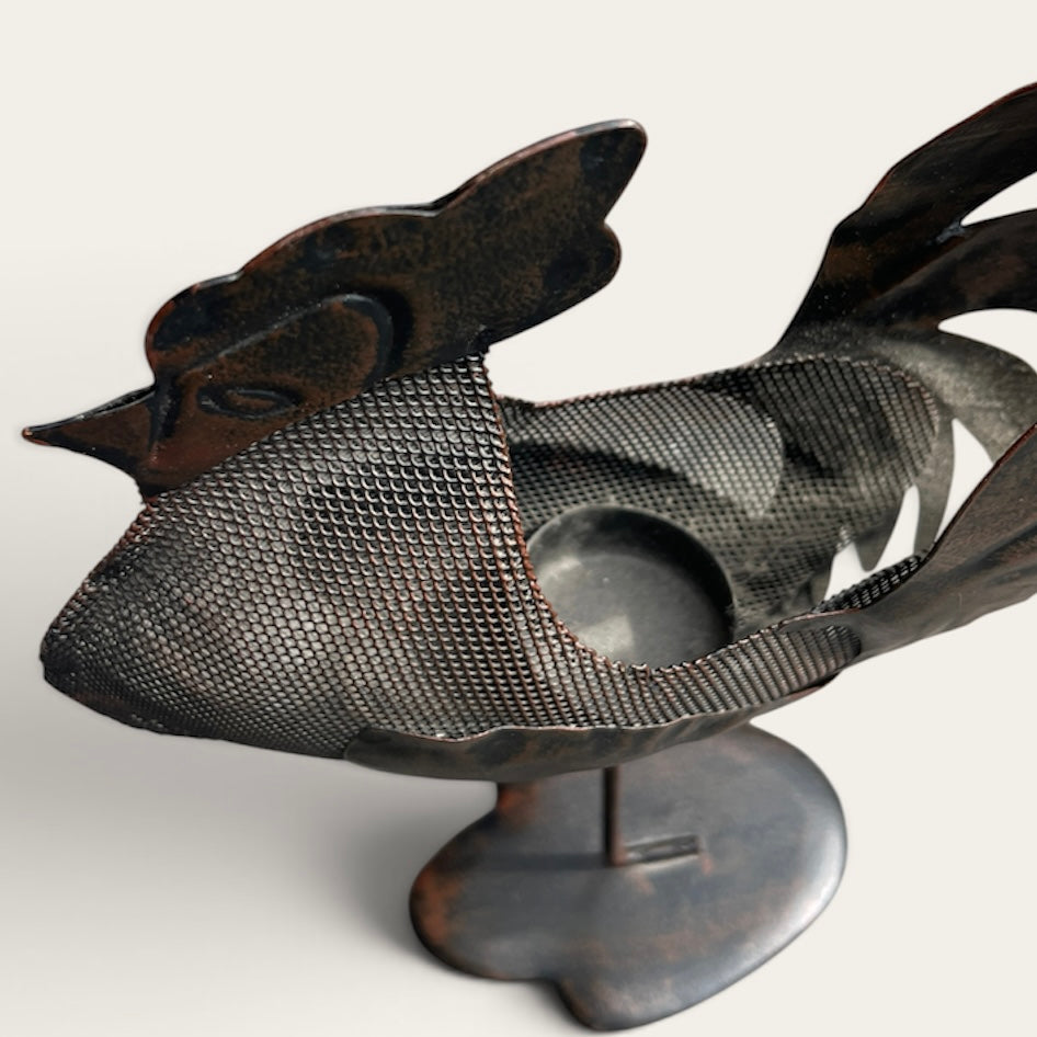 Farmhouse Metal Rooster Tea Light Candle Holder