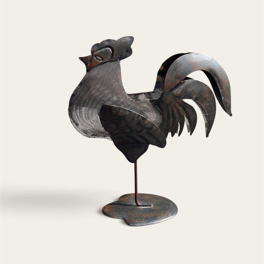 Farmhouse Metal Rooster Tea Light Candle Holder