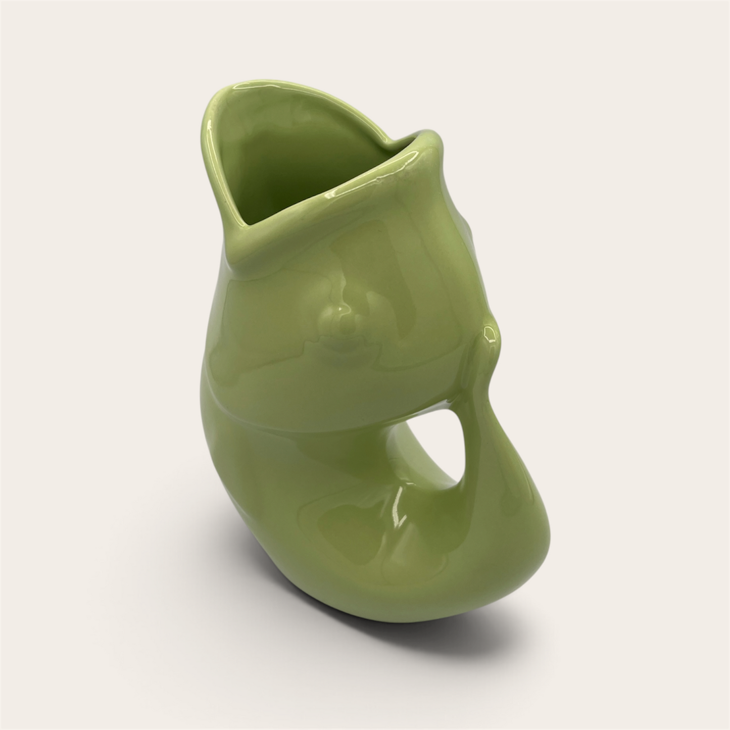 GurglePot olive green fish pitcher – top view