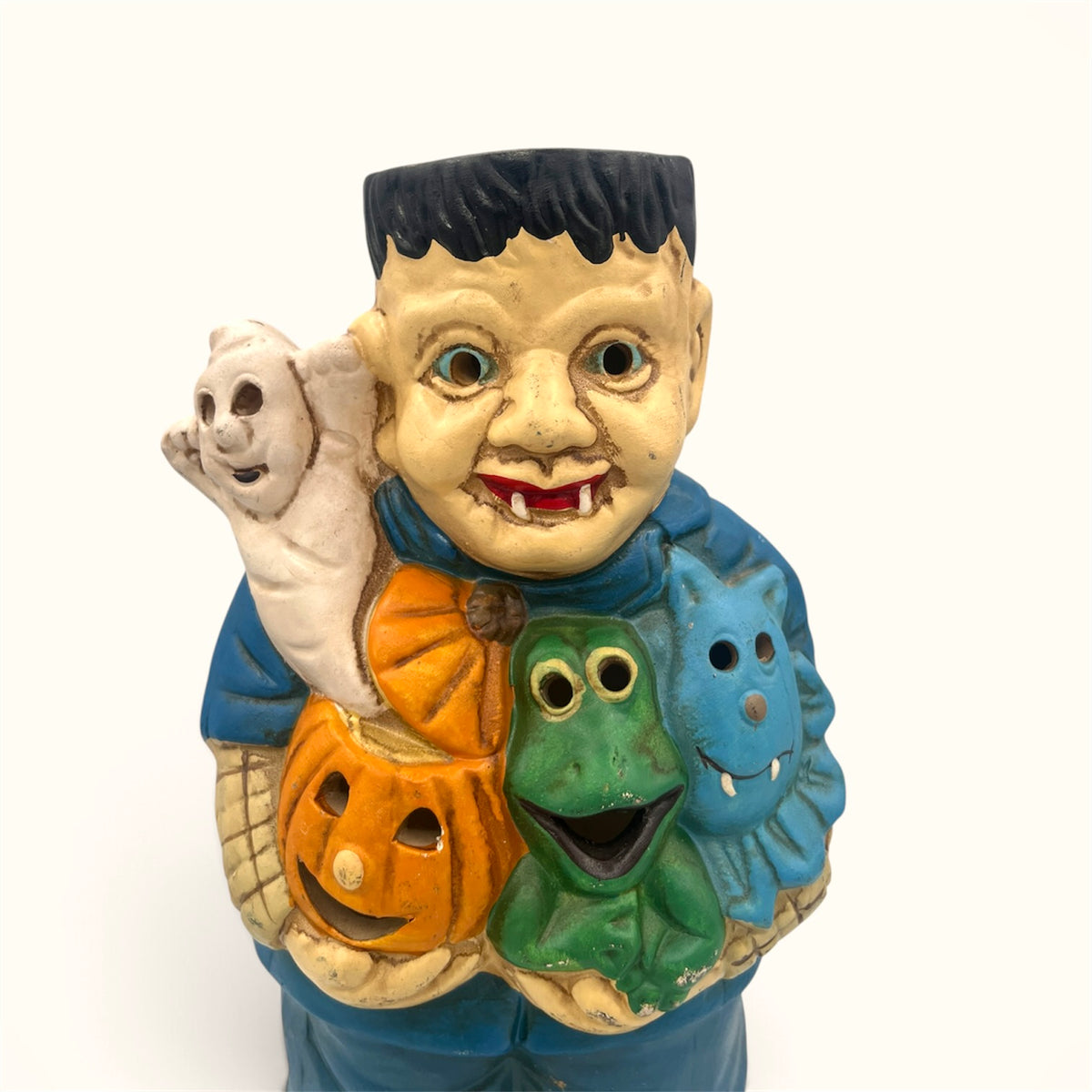 Frankenstein Halloween candle holder front detail with monster characters