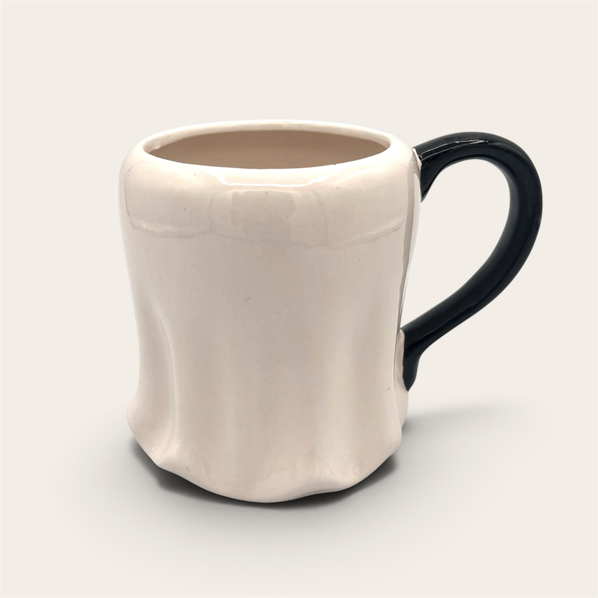 White ghost face mug back view