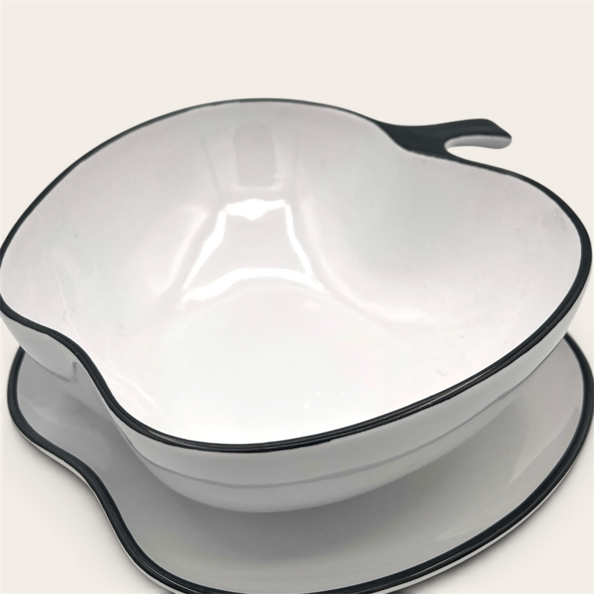 Apple-Shaped Ceramic Bowl & Plate Set